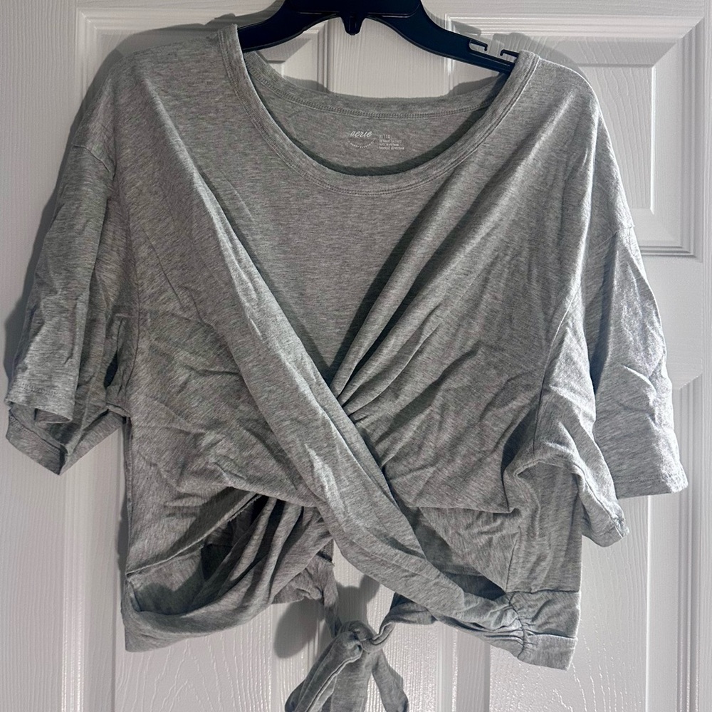 Aerie Gray Tie Front Short Sleeve T-Shirt